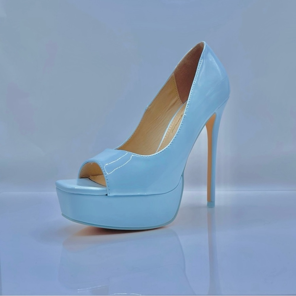 Elegant Sky Blue Peep-Toe Heels